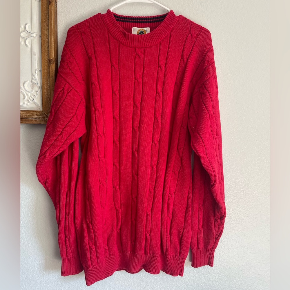 Vintage Field Gear Men sz LT Crew Pullover red cable knit sweater 100% cotton
